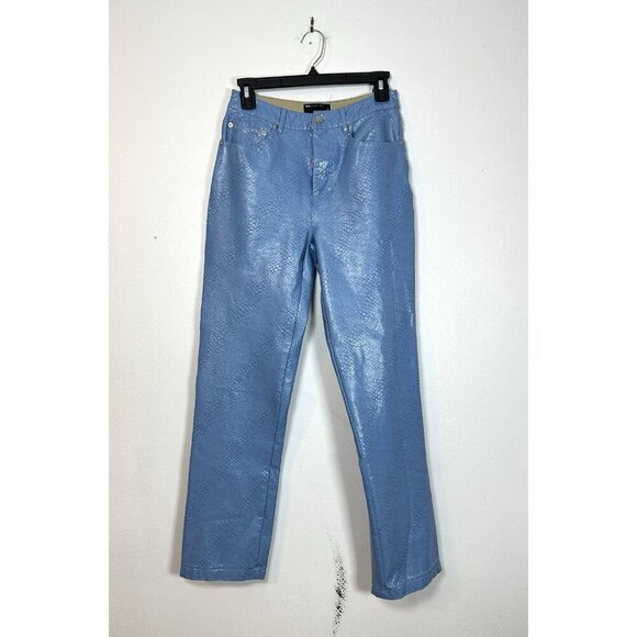 ASOS DESIGN‎ Light Blue Faux Crocodile Leather Straight Leg Pants Size 26 Y2K - Picture 1 of 14